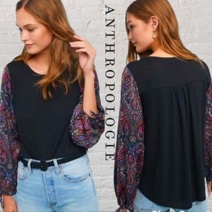Anthropologie Akemi Kin Tied longsleeve Bohemian Top Boho Print - XS